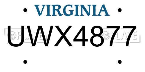 UWX4877 Virginia License Plate