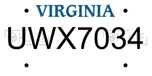 UWX7034 Virginia License Plate