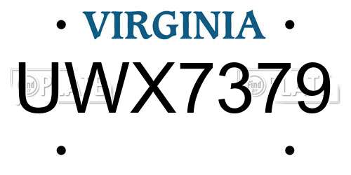 UWX7379 Virginia License Plate