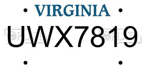 UWX7819 Virginia License Plate