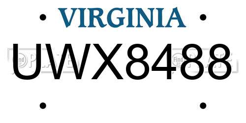 UWX8488 Virginia License Plate