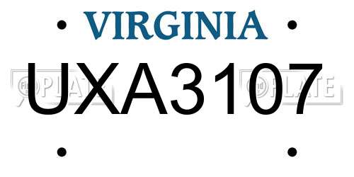 UXA3107 Virginia License Plate
