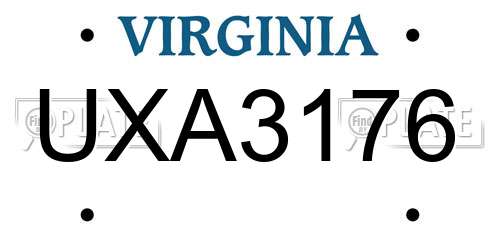 UXA3176 Virginia License Plate