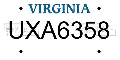 UXA6358 Virginia License Plate