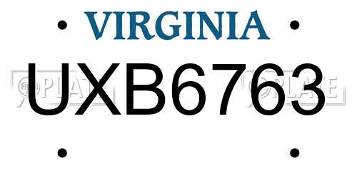 UXB6763 Virginia License Plate
