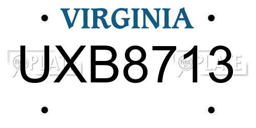 UXB8713 Virginia License Plate
