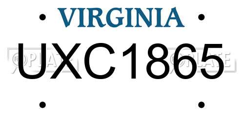UXC1865 Virginia License Plate