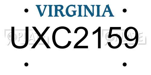 UXC2159 Virginia License Plate