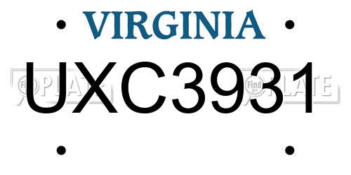 UXC3931 Virginia License Plate