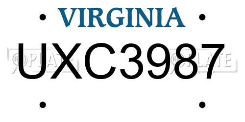 UXC3987 Virginia License Plate