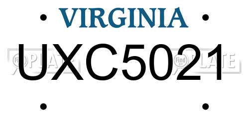 UXC5021 Virginia License Plate