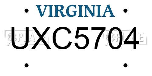 UXC5704 Virginia License Plate