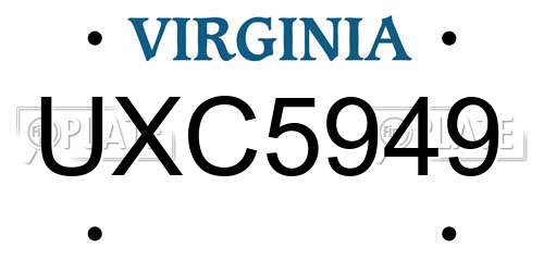 UXC5949 Virginia License Plate
