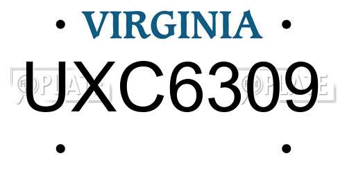 UXC6309 Virginia License Plate