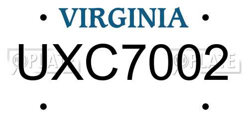 UXC7002 Virginia License Plate