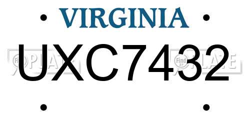 UXC7432 Virginia License Plate