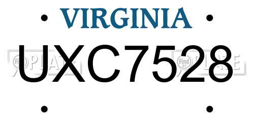 UXC7528 Virginia License Plate
