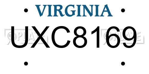 UXC8169 Virginia License Plate