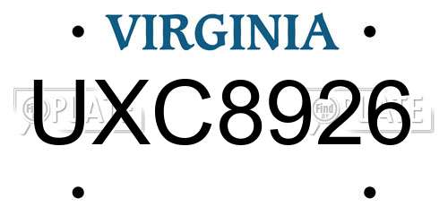 UXC8926 Virginia License Plate