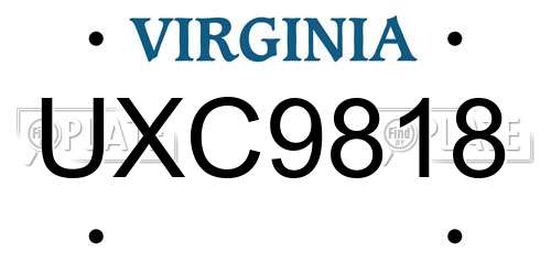 UXC9818 Virginia License Plate