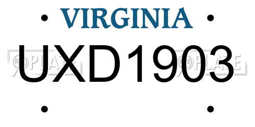 UXD1903 Virginia License Plate