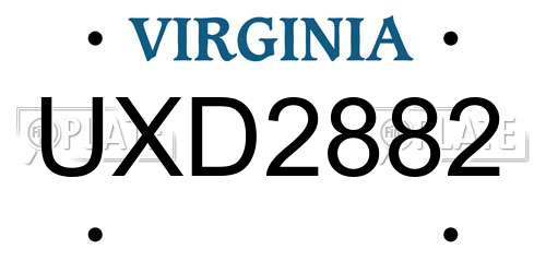 UXD2882 Virginia License Plate