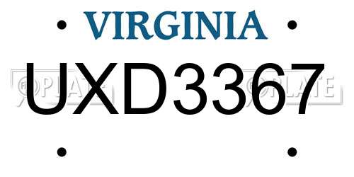 UXD3367 Virginia License Plate