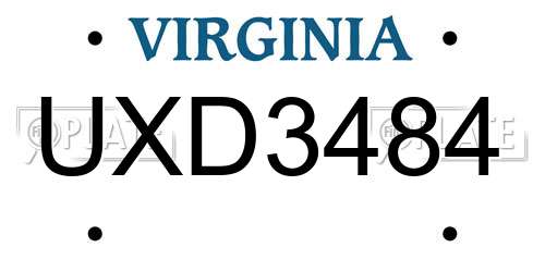 UXD3484 Virginia License Plate
