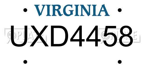 UXD4458 Virginia License Plate