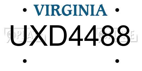 UXD4488 Virginia License Plate