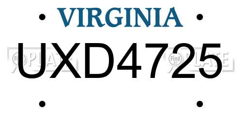 UXD4725 Virginia License Plate