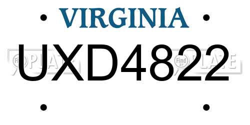 UXD4822 Virginia License Plate
