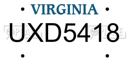UXD5418 Virginia License Plate