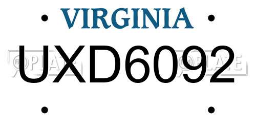 UXD6092 Virginia License Plate