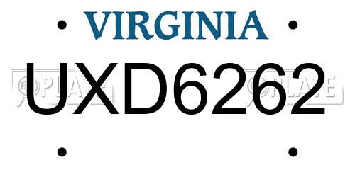 UXD6262 Virginia License Plate