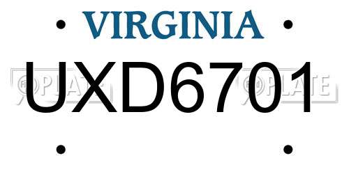 UXD6701 Virginia License Plate
