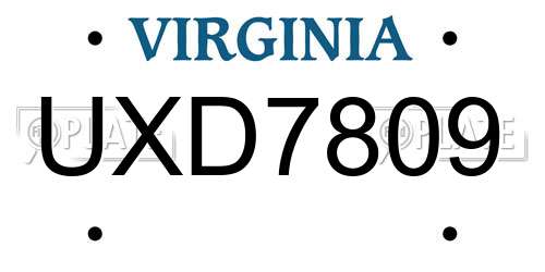 UXD7809 Virginia License Plate
