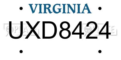 UXD8424 Virginia License Plate