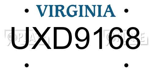 UXD9168 Virginia License Plate