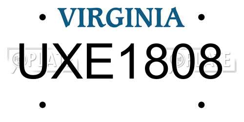 UXE1808 Virginia License Plate