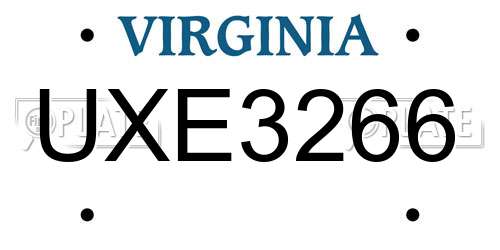 UXE3266 Virginia License Plate