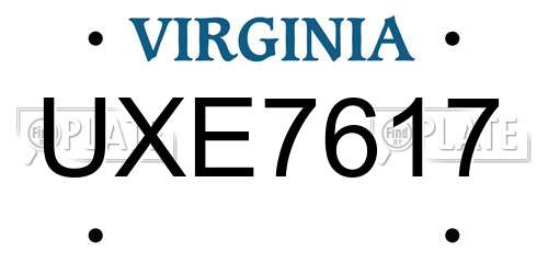 UXE7617 Virginia License Plate