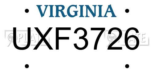 UXF3726 Virginia License Plate