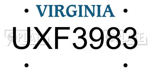 UXF3983 Virginia License Plate