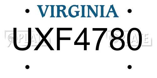 UXF4780 Virginia License Plate
