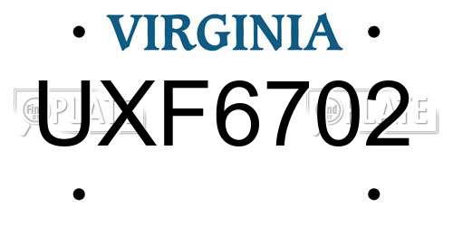 UXF6702 Virginia License Plate