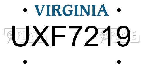 UXF7219 Virginia License Plate