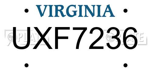 UXF7236 Virginia License Plate