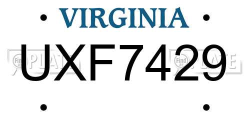 UXF7429 Virginia License Plate