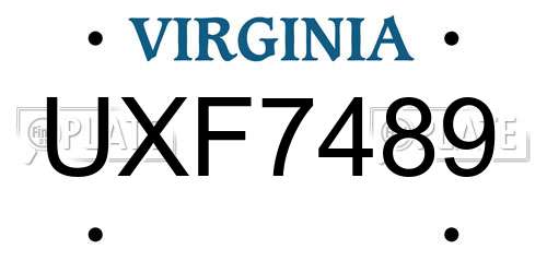 UXF7489 Virginia License Plate